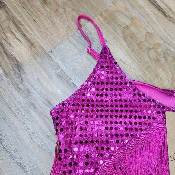 🩵NWT Hot Pink Layered Fringe Costume Dress Size 4-8 - Picture 6 of 12